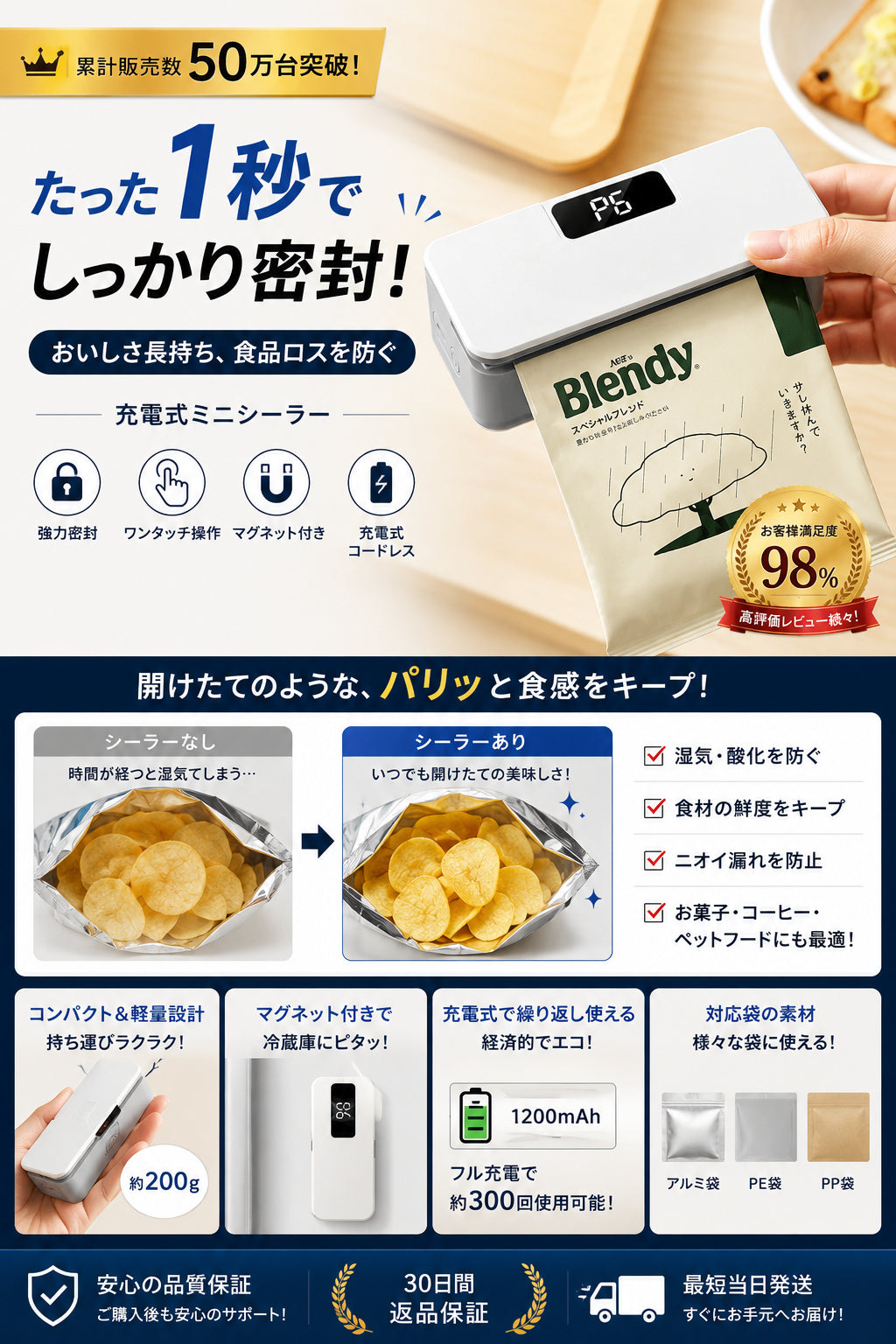 NeoSeal Mini™ 2in1 シーラー｜ワンタッチ密封＆カット機能付き