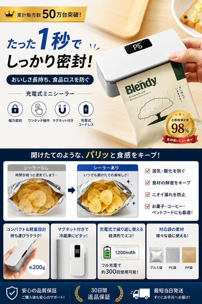 NeoSeal Mini™ 2in1 シーラー｜ワンタッチ密封＆カット機能付き