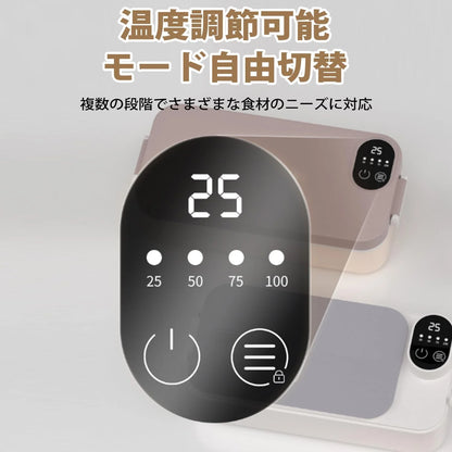 Neo Thermal™ Pro 充電式スマート加熱弁当箱 電源不要。コード不要。レンジ不要。 ボタンひとつで、どこでも出来たての温かさ。